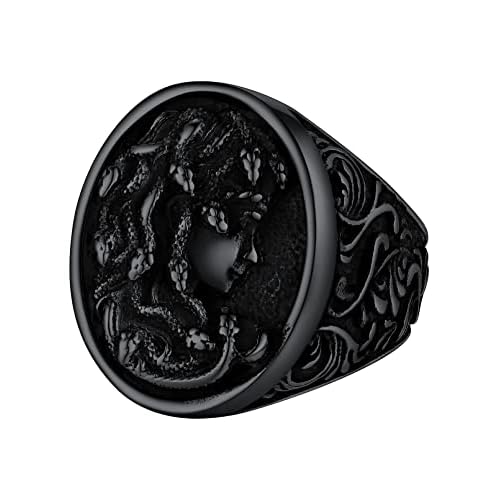 FaithHeart Punk Snake Rings for Men Women, Stainless Steel/18K Gold Plated Gothic Midi Ring Size 7-14, Sent with Gift Box 02. Ouroboros-Black 10