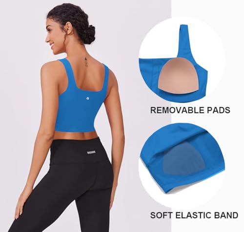 Image of PINSPARK Sports Bras for Women Light Impact Wirefree Longline Bras Workout Tank Tops with Removable Pads, A-D Cups Small,Sparkle Blue