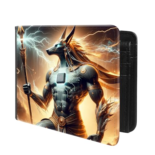 Front Pocket Slim Bifold Leather Wallet RFID Blocking with ID Window for Men/Anubis GC1210