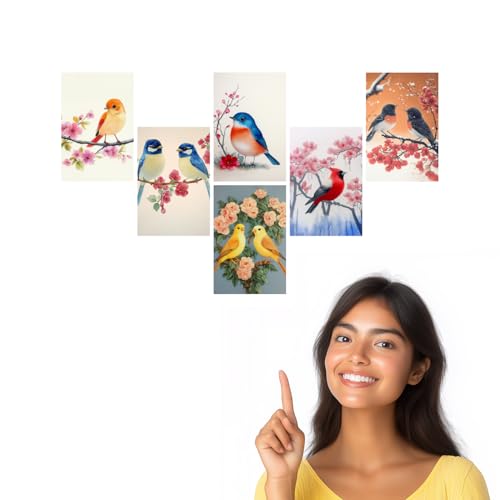 Image of SiddArtify Watercolor Bird Wall Art Prints Set - Floral Bird Poster Decor for Living Room Bedroom Office - Set of 2-4x6 Inch - Board (Pack of 6) - Sticker (Pack of 6)