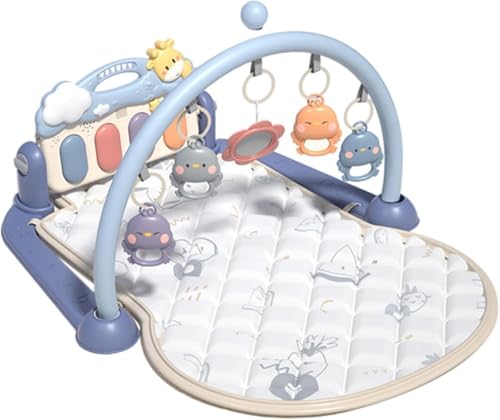 Brfveob 赤ちゃん用プレイジム 新生児 おもちゃ ベビープレイジム ベビージム ピアノプレイジム 赤ちゃん用アクティビティマット 音楽と言語遊び付きの赤ちゃんおもちゃアクティビティプレイジム (ブルー,ペダルピアノ グレードアップ版(大型+グレードア