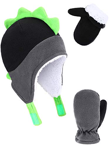 Boao 3 Pieces Totally Baby Winter Set, Micro Fleece Hat Baby Knit Hat Warm Mitten Gloves (Black, 2-3.5 Years Size)