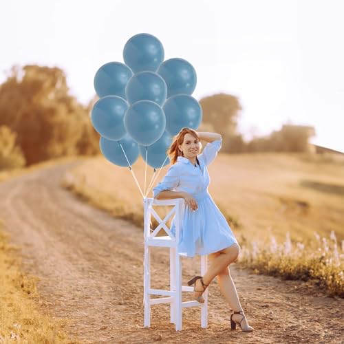 Image of Jobkoo Slate Blue Balloons 5 Inch, 60Pcs Small Dusty Latex 5'' Mini Matte Retro Sea Helium for Birthday Boho Baptism Wedding Party Decorations