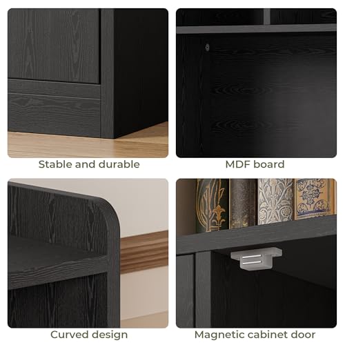 IRONCK Bookshelves and Bookcase, 6 Tiers Large Bookshelf with 4 Doors, Floor Standing Tall Display Storage Shelves for Home Office, Living Room, Bedroom, Black - Image 6