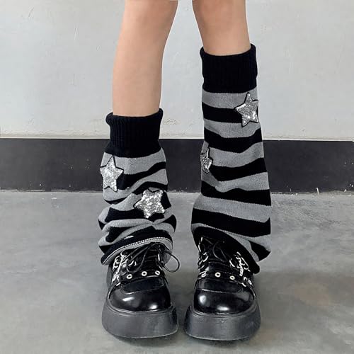 Image of AQOKKA Y2K Knit Leg Warmers for Women Kawaii Leg Warmers Harajuku Long Leg Socks Cover Goth Lolita Winter Accessories