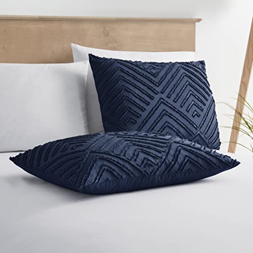 Image of Nestl Boho Duvet Cover Queen - Boho Bedding Sets & Collections, Textured Queen Duvet Cover Set, 3 Piece Tufted Navy Duvet Cover w /Zipper Closure, 1 Queen Size Duvet Cover 90x90 Inch & 2 Pillow Shams
