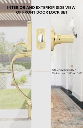 Image of Goldenwarm Front Door Handle, Gold Exterior Door Handles Single Cylinder Front Door Handle Only, Entry Door Handles