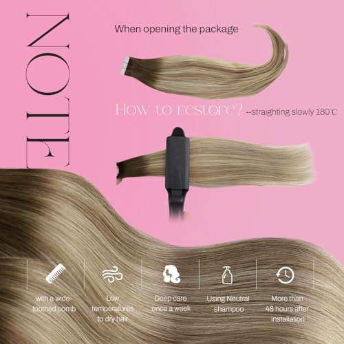 Image of Moresoo Tape in Extensions Human Hair Brown Blonde 12in 20Pcs 30g