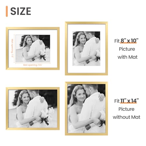 Image of upsimples 11x14 Picture Frame, Display Pictures 8x10 with Mat or 11x14 Without Mat, Wall Hanging Photo Frame, Gold, 1 Pack