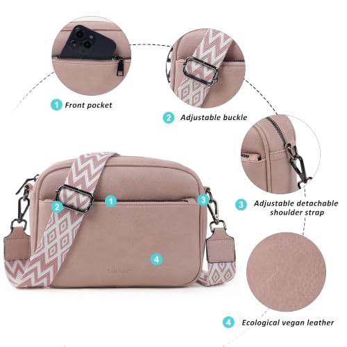 Image of TANTOMI Crossbody Bags for Women Trendy,Vegan Leather Crossbody Purses for Women Small Shoulder Bag Handbags with Wide Strap (Dusty Pink)
