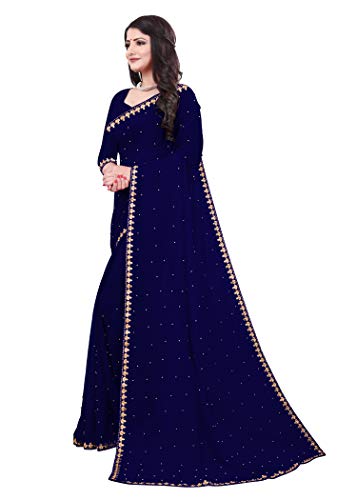 Image of Fashion Day Soft Georgette Embroidery Lace Border Stone Work Saree for Women with Unstitched Blouse Piece