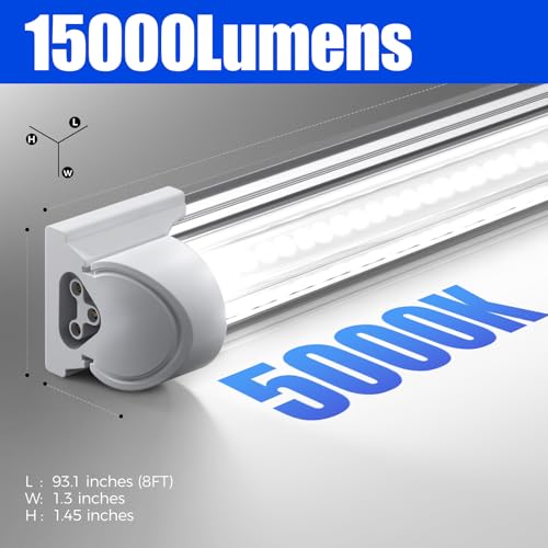 Image of Barrina T8 LED Shop Lights 8FT, 100W 15000LM 5000K, 10 Pack, High Output | 8 Foot for Garage Workshop and Workbench Use, Easy Clip Ceiling Mount, Linkable to 3, V Shape, Aluminum, Clear Cover