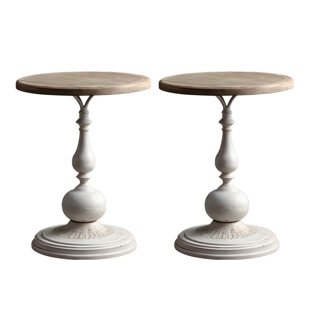 NIUYAO Pedestal Table French Mid-Century Style Side End Table Round Tabletop Drinking Table Accent Table for Living Room Apartment Bedroom Bedside