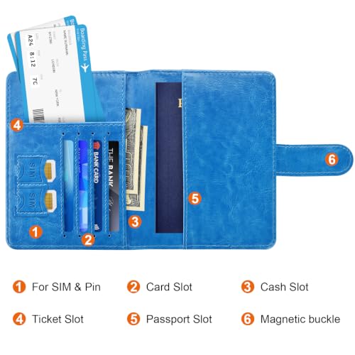 Image of Eoehro Passport Holder for Travel Essentials, Passport Wallet Cover Case for Travel Must Haves Accessories,Passport Book Holders for Women and Men(blue)