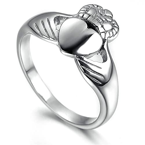 Bague Homme Acier Incassable Anti Rayure Motif Claddagh