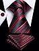 DiBanGu Mens Extra Long Tie 70 inches Necktie and Pocktie Square Cufflinks Set Silk Ties for Big and Tall Men Wedding Party, Black and Red