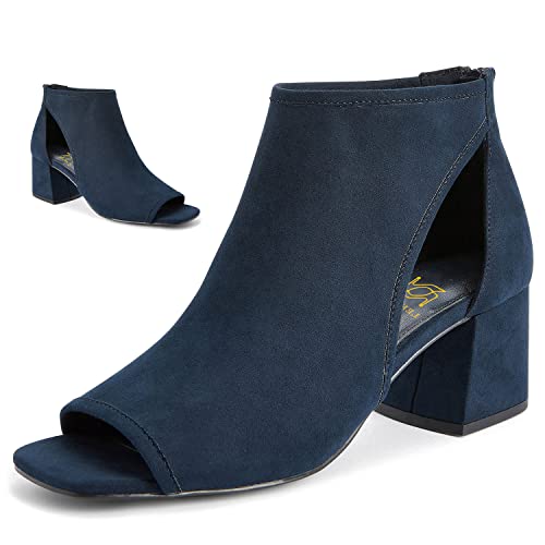 LEHOOR Women Chunky High Heel Booties Suede Open Toe Side Cut-Out Ankle Boots Back Zipper Matte 2” Block Stacked Heel Summer Casual Dress Heeled Ankle Sandal Booties Size 4-13 M US