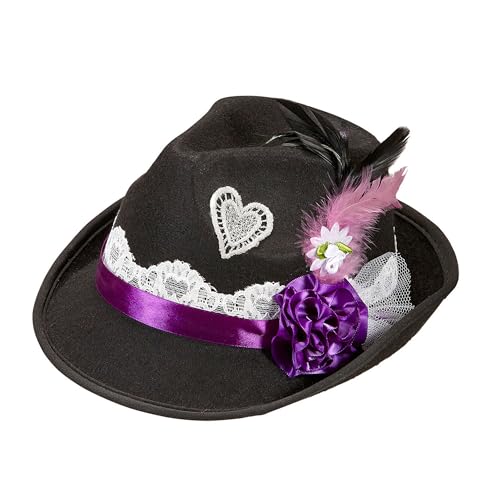 W WIDMANN MILANO Party Fashion 75719 - Bayerischer Fedora, mit Dekoration aus Filz, Schwarz, Bayern, Bierfest, Tracht, Hut, Accessoire, Karneval, Mottoparty