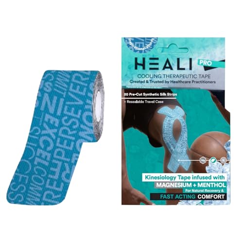 Image of Heali Kinesiology Tape with Magnesium and Menthol, 20 Pcs Precut Strips, K Tape Roll, Knees, Physical Therapy Sports Tape for Muscles and Joints, Water Resistant, Blue Inspo