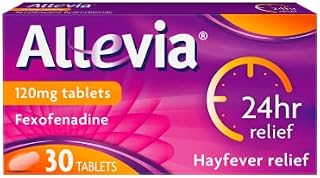 Allevia 120 mg Tablets Fexofenadine - Hayfever Allergy Relief  24hr Relief from Symptoms Including Sneezing, Watery Eyes, Itchy & Runny Nose - Prescription Strength - 30 Count (Pack of 1)