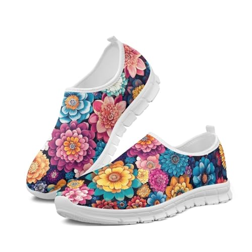 Doojoayie Womens Slip On Walking Shoes Colorful Floral Casual Shoes for Women Trendy Slip Resistant Office Work Sneakers for Ladies Size 8.5 Flats for Daily Wedding Wear