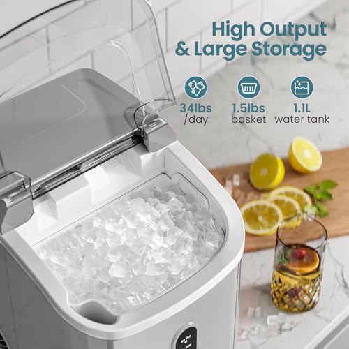 Image of Antarctic Star Countertop Ice Maker with Soft Chewable Pellet Ice, 34lbs /24Hrs, One-Click Operation, Self-Cleaning Portable Peddle Ice Machine with Ice Scoop for Kitchen,Office,Bar,RV (Grey)