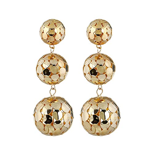 60S 70S Silver Mirror Disco Ball Drop Dangle Earrings Hook Chain Cool Punk for Women Classic Dance Party Halloween Costume Jewelry-Gold Balls