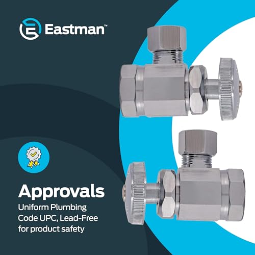 Image of Eastman 1 /2 Inch FIP x 3 /8 Inch OD Compression Multi-Turn Angle Stop Valve with Brass Stem, Brass Plumbing Fittings, Chrome, 10809LF