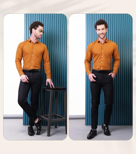 Image of CONTRARY Men's Pure Cotton Solid Stylish Casual & Formal Wear Shirt | Stylish Regular Fit Full Sleeve Comfortable Office Party Trendy Shirt - Multi Color