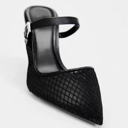 Heeled Mules for Women Mesh Slingback Pumps Pointed Toe Pumps3