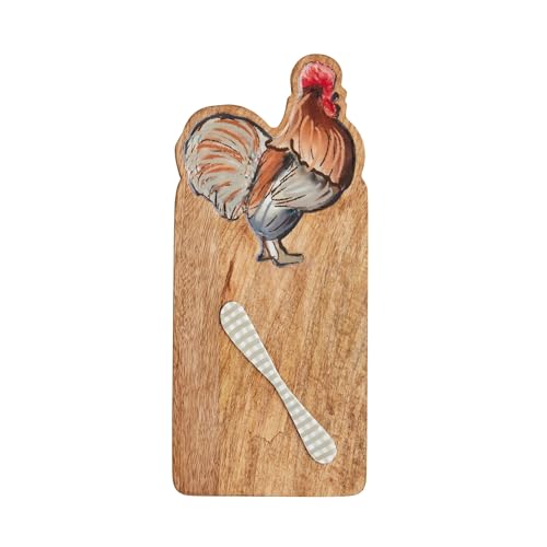 Mud Pie Enamel Farm Chicken Board conjunto de 2 piezas, tabla rectangular de madera de mango 13" x 5.75" con esparcidor esmaltado 5.5" miniatura 1