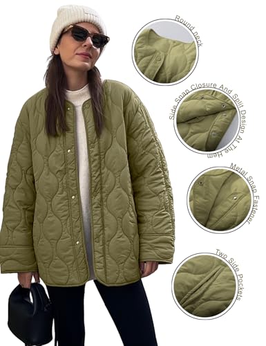 PEHMEA Women’s Cozy Green Quilted Jacket – Oversized Button-Down Coat with Pockets, Perfect for All Seasons - Image 3