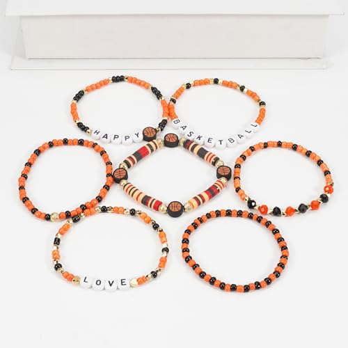 Image of Football Baseball Soccer Beaded Bracelets for Women Stackable Game Day Sports Theme Bracelet