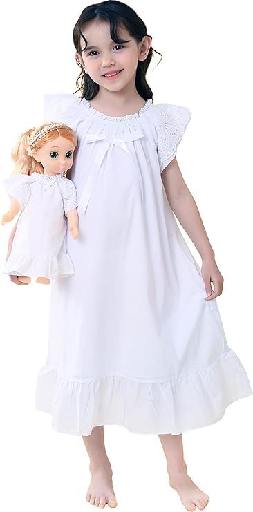 610 YOU Camisones para niñas, vestidos de pijama vintage de algodón para niña, manga larga y mujer