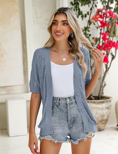 Image of Zeagoo Women's Short Sleeve 2026 Summer Crochet Cropped Cardigan V Neck Button up Bolero Shrug Sweater