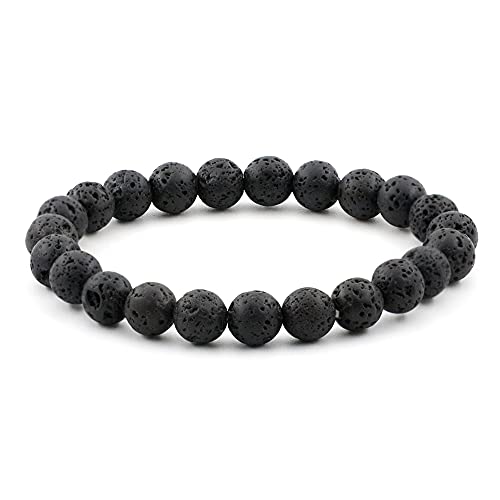 8mm Natural Gemstone Bracelet Round Beads Crystal Chakra Reiki Healing Elastic Stretch Stone Bracelets for Women Men 7 Inch (Black Lava)