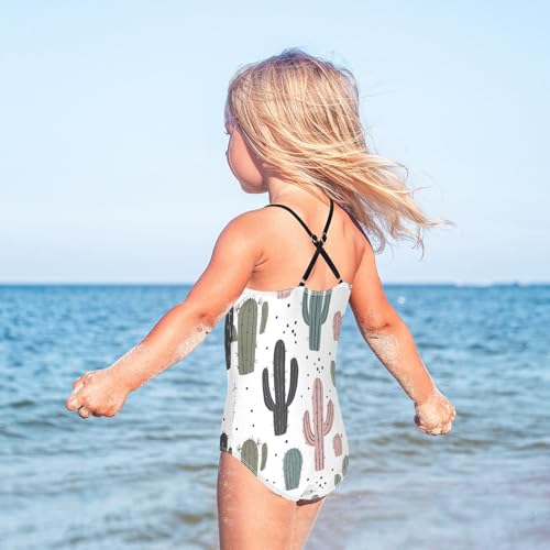 Cactus Cute White Kids One Piece Swimsuit Girls, Summer Beach Apparel, 3-104