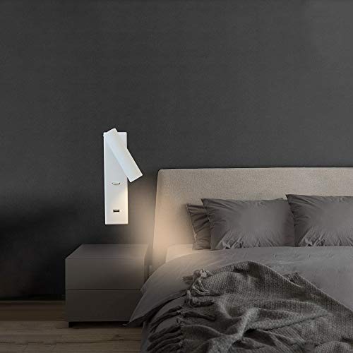 Lampe de lecture murale LED 4000K éclairage intérieur tête de lit avec interrupteur USB