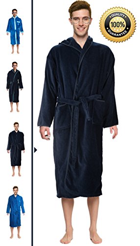 Abstract Bath Robe Towel Men's/Boys 100% Cotton Hooded-Terrycloth-Velour Finishing Outside- 2 Pockets- Color Navy/Blue #TOP4