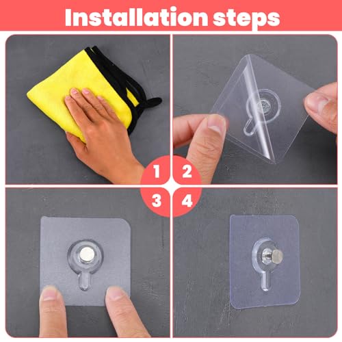 Image of Ptwola 20 Counts Nail Free Picture Hangers Nail Free Wall Hangers Self Adhesive Hooks Sticky Screw Wall Hook Clear Waterproof Oilproof for Picture Hanging Kitchen Bathroom Office Photo Frame