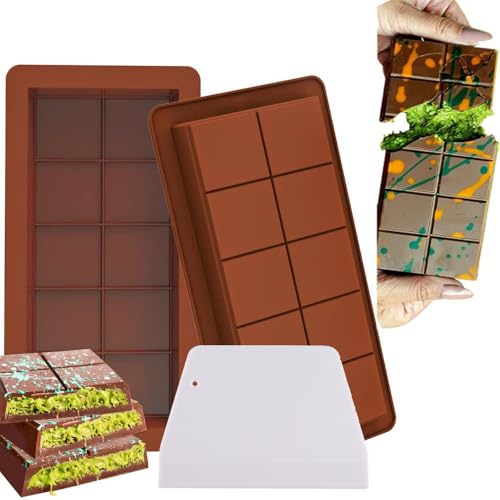 GaoTuo Molde de silicona para chocolate, Molde Chocolate Dubai, 2 Piezas Moldes para Chocolate. Para Hacer Chocolate Dulces. (Color café, 2 Piezas)