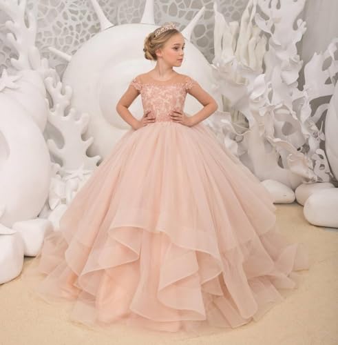 Tulle Flower Girl Dresses for Wedding Lace Appliques Princess Pageant Dresses Long Ruffles Kids Prom Ball Gowns2