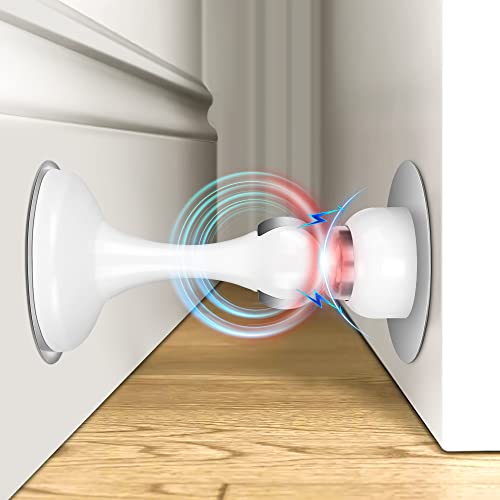 Crosize Magnetic Door Stoppers 2 Pack, Stainless Steel Door Stops For Wall And Floor Mounting, Door Holder Keep Door Open, No Drilling Door Stop With 3D Adhesive Tapes, White #TOP14