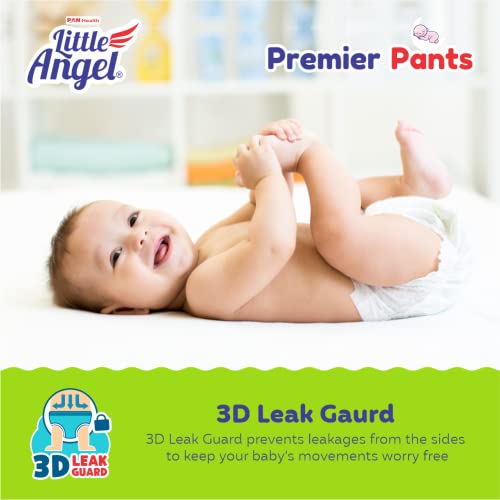 Image of Little Angel Premier Pants Baby Diaper, New Born (NB /XS) Size, 28 Count, Cottony Soft Material, Wetness Indicator, Breathable Layer, Extra Dry Core, Stretchable Sides, Pack of 1, up to 5 kgs