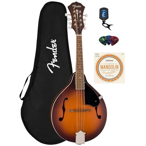 Fender Paramount PM-180E Mandolin Aged Cognac Burst Bundle with Gig Bag, Tuner, Strings, and Picks