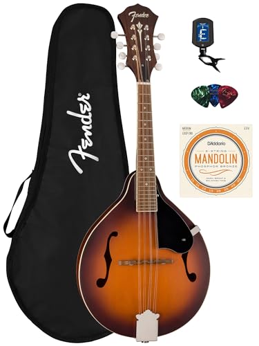 Fender Paramount PM-180E Mandolin Aged Cognac Burst Bundle with Gig Bag, Tuner, Strings, and Picks