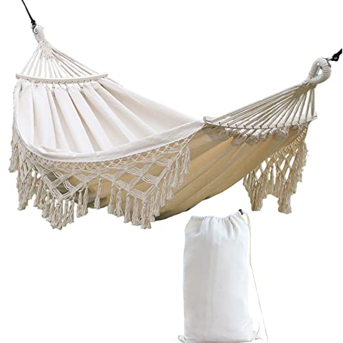 100% Cotton Double Hammock - 2 Person Extra Large 200 x 150cm Boho Hammocks With Spreader Bar for Garden Patio Porch Backyard Lounging Outdoor and Indoor