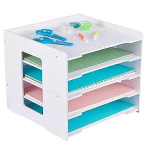 Juexica Scrapbook Paper Organizer 5 Tier File Organizer for Desk 12 x 12 Stackable Paper Trays Holder Desktop File Storage for Home Office Decorations