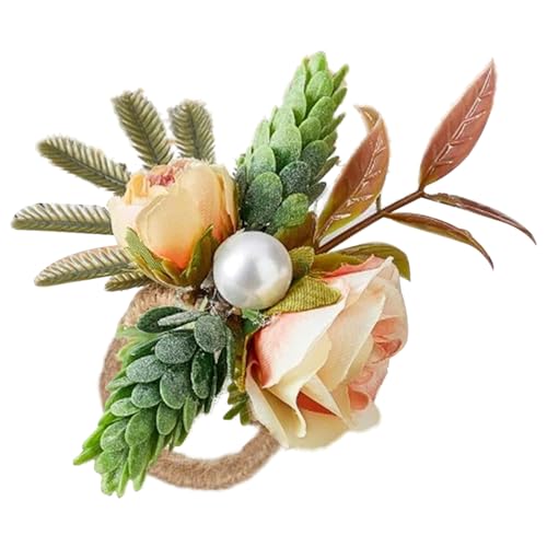 Servilletero de Flores, Anillos para servilletas - Servilletero de Mesa con Flores simuladas - Decoración para servilletas con Rosas Artificiales, decoración para Bancos, de Mesa para Matri