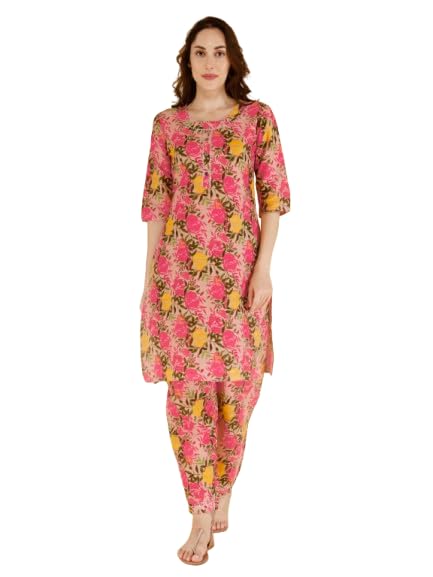 Womens Cotton Printed Cord Set I kurta pant set I 2 Pcs Set I Suit Set-image-40